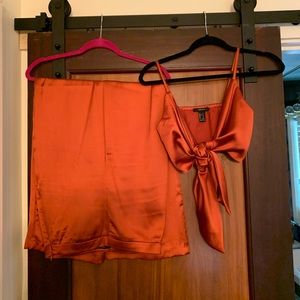 Two piece silk set - pants & crop top